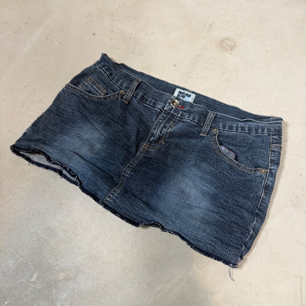 Anchor Blue Vintage Denim Mini Skirt Dark Wash Raw Hem Y2K Size 5